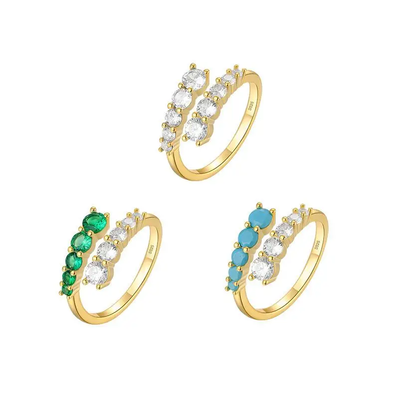 

Fashion 925 sterling silver Fine diamond minimalist 18K gold plated creative adjustable finger ring jewelry for women