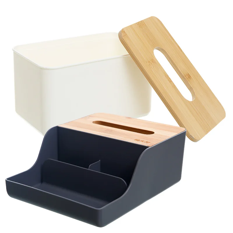 

Citylife H-7279 Plastic Tissue Box Napkin Dispenser with Wood Lid