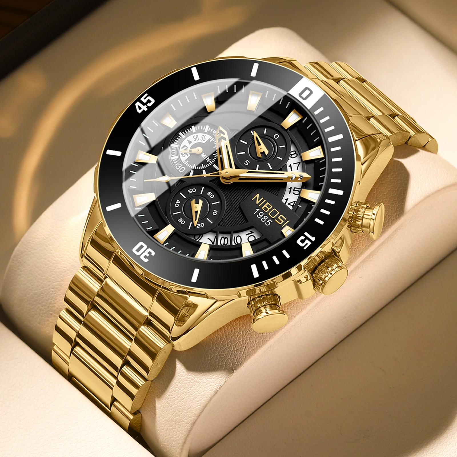 NIBOSI 2592 Men quartz WristWatch Week and Date Fashion Casual Mesh Strap Watch Boy's Alloy Case Clock