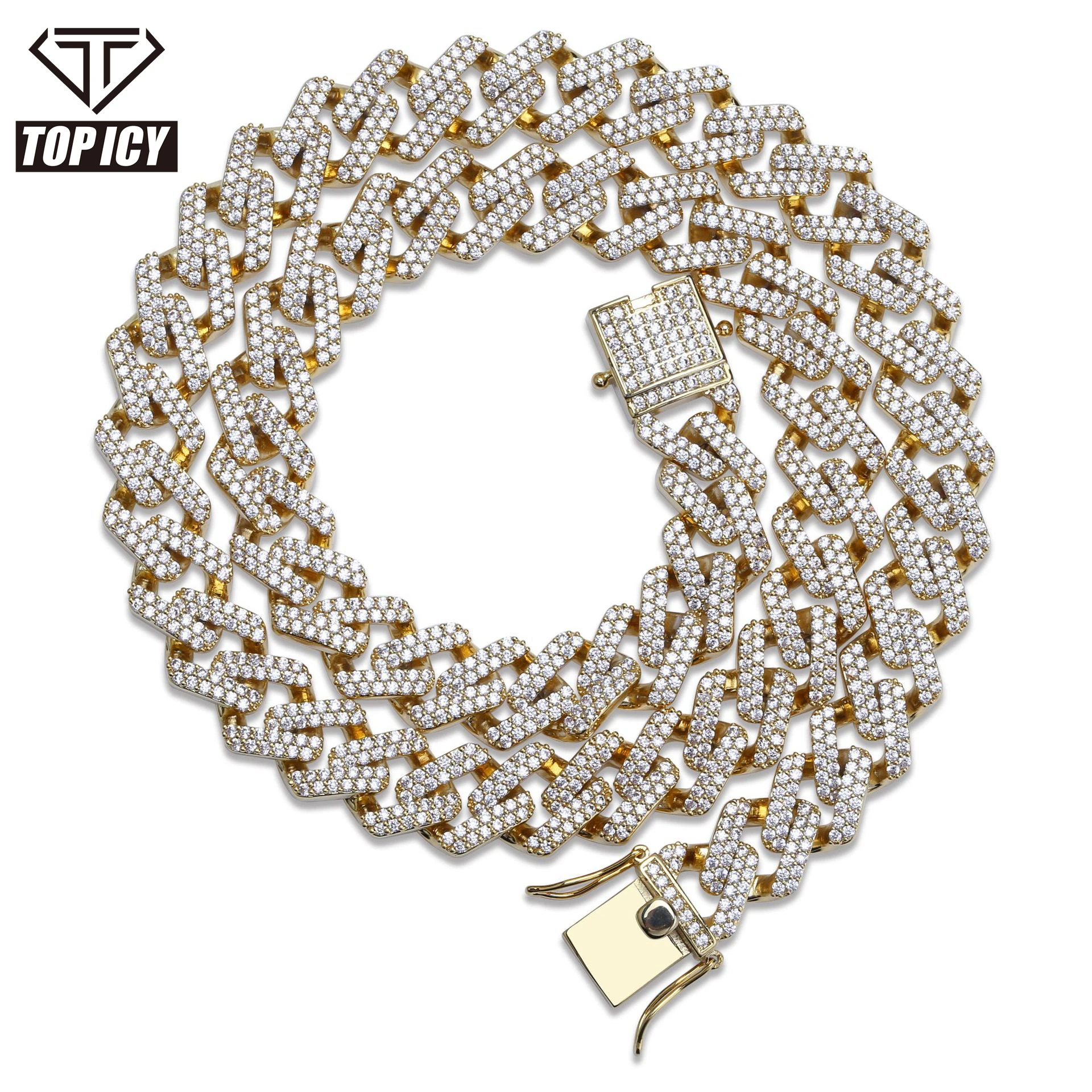 

2020 New Fashion Chunky Gold Chain Cubic Zirconia Sterling Silver Iced Out Sparkling Hip Hop Jewelry Cuban Chain For Men, Gold, silver