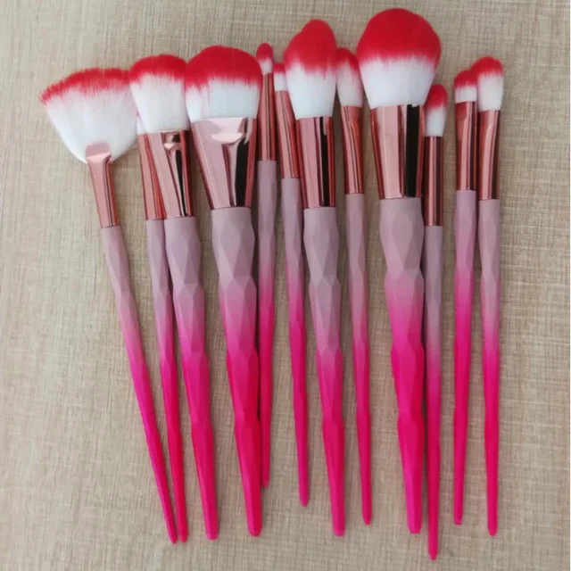 

High Quality Pink Gradient Color Makeup Brushes 12pcs Diamond Makeup Brush Set