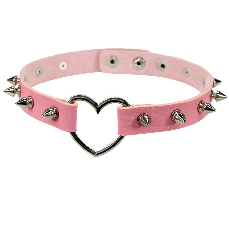 

Harajuku Gothic PU Leather Heart Rivet Choker Necklace For Women Punk Goth Rock Spike Rivet Jewelry Birth Gift 2020 Newest, Same as the picture