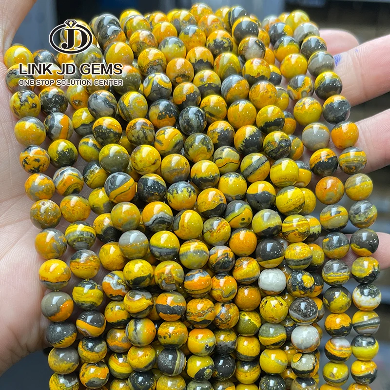

JD Wholesale 6mm 8mm 10mm Bumblebee Jasper Natural Genuine Stone Gemstone Loose Round Beads for Jewelry Making