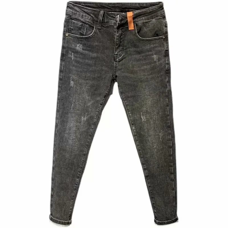 

Summer new 2021 brand American casual embroidery stretch slim fit black trousers men's jeans