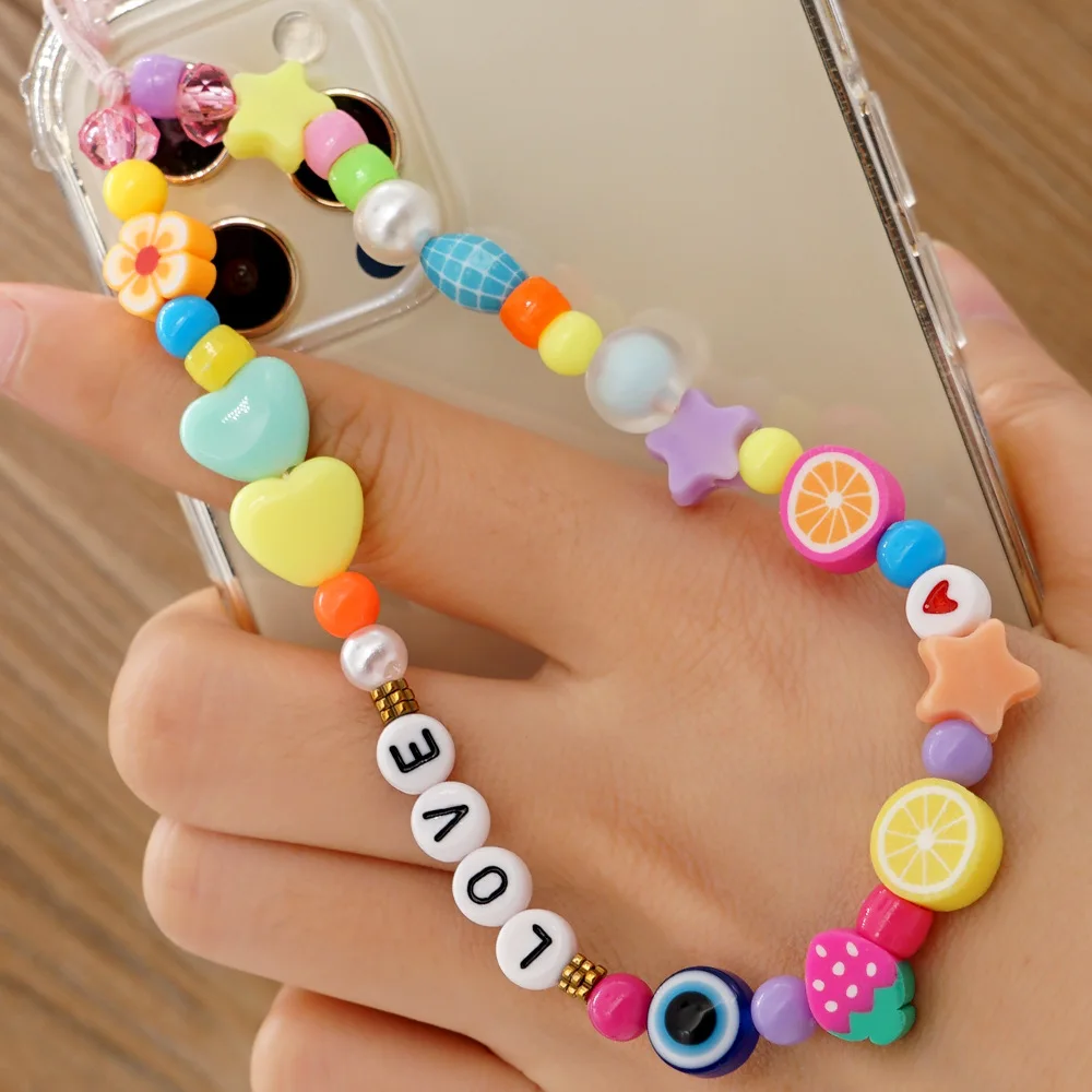 

2021 Christmas Gift Mobile Phone Key Chain Strap Lanyard Polymer Clay Beaded Phone Charm Hook Chain