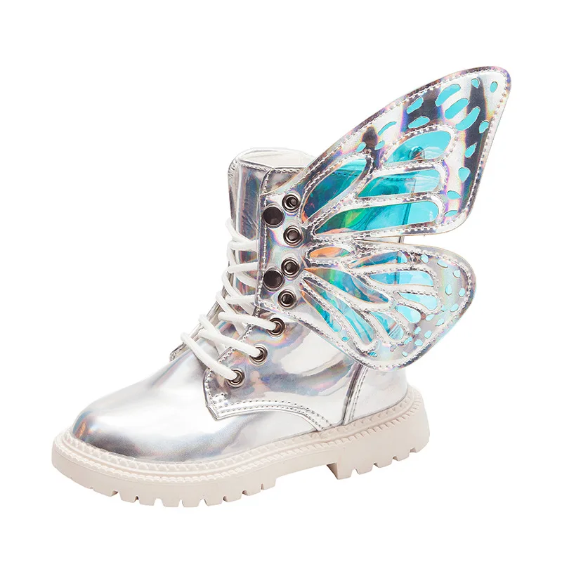 

antumn winter fancy hot sale footwear waterproof little boys girls leather shoes fashion shinny kid fly martin boots with wings