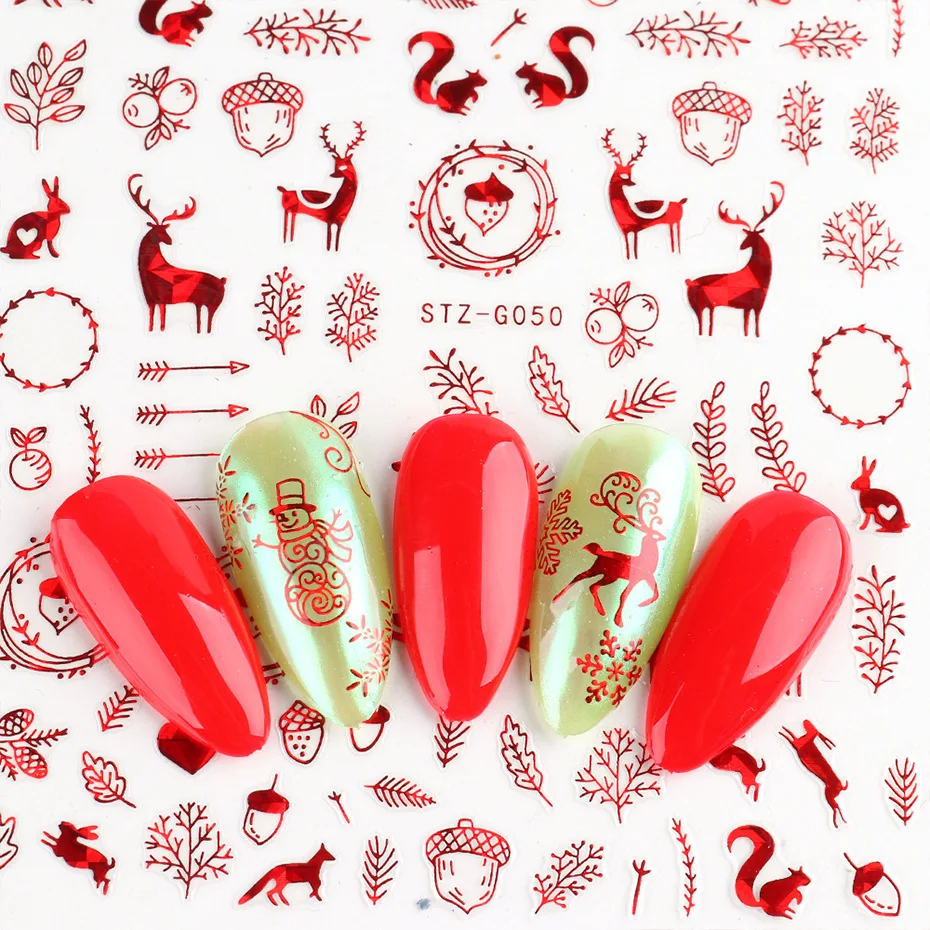 

Nail Christmas Stickers Red Elk Snowflake Christmas Tree Snowman Manicure Designs 2022 New Year 3D Nail Sticker Decals