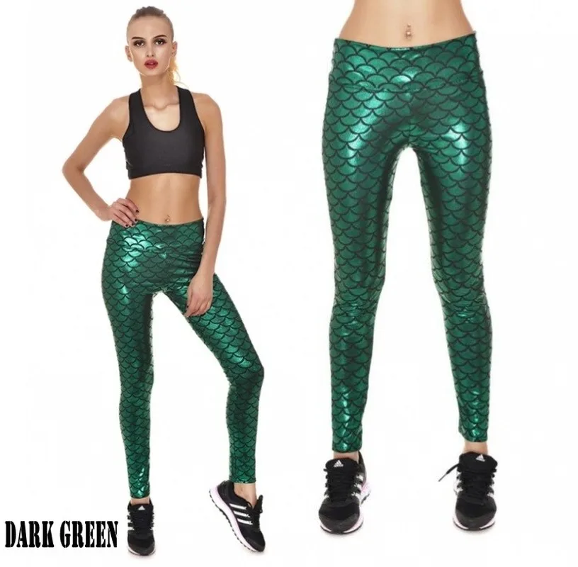 

High Waist Women Fish Scale Crop Leggings Pants Shiny Skinny Mermaid Leggings Yoga Pants, Multi color optional,can be customized
