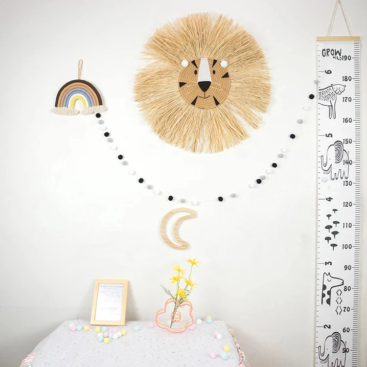 

Hand Woven Cartoon Lion Hanging Decorations Cotton Thread Weaving Animal Head Ornament Children Room Wall Hanging, Optional