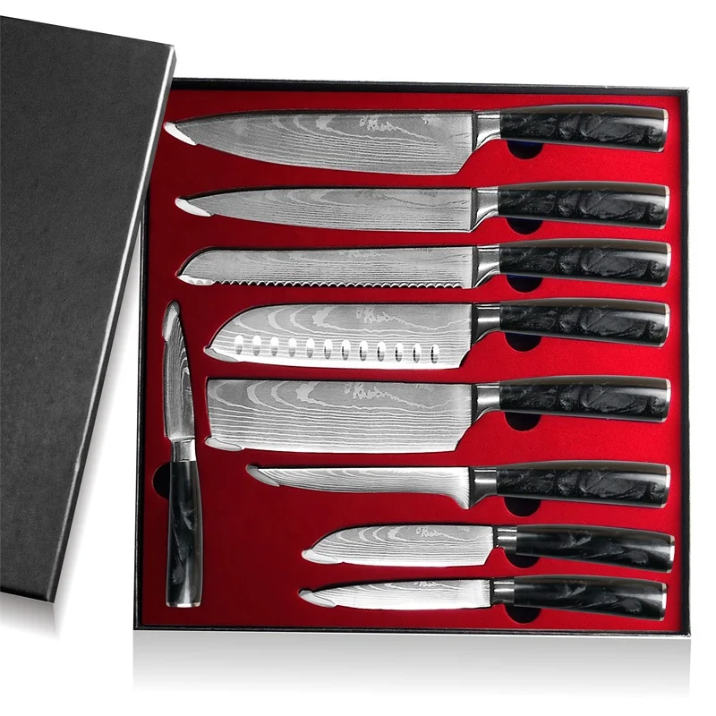 

Cheap wholesale laser damascus chef cuchillo carnicero cuisinart stainless steel meat boning kitchen knife set with block