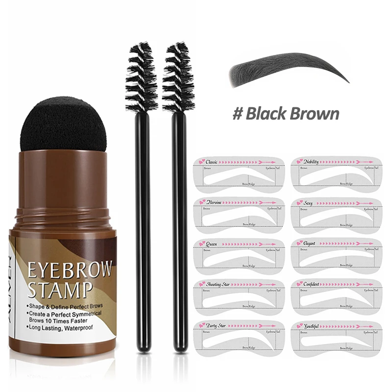 

ALIVER Makeup Set One Step Eyebrow Stamp Shaping Kit 10 Kind Eyebrow Stencil Waterproof Powder Eyebrow Stamp