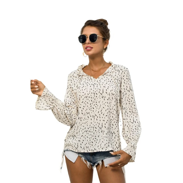 

Factory direct sales ladies polka dot printing casual long-sleeved shirt shirt, Picture showed