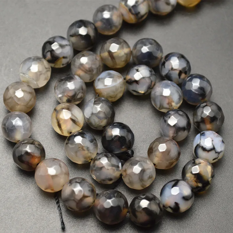 

Faceted Dragon Veins Fire Agate Stone Round Loose Beads