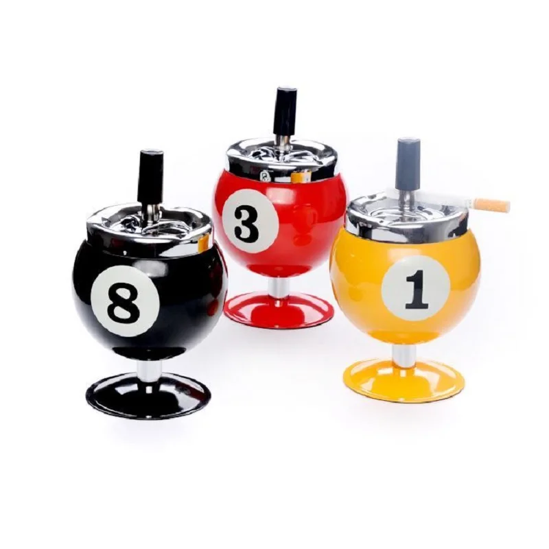 

Pool Billiard Ball Design Ashtray Creative Blcak Portable Metal Ashtray For Pool House High Quality Billiards Accessories, Yellow 9,yellow 1,red 3,black 8