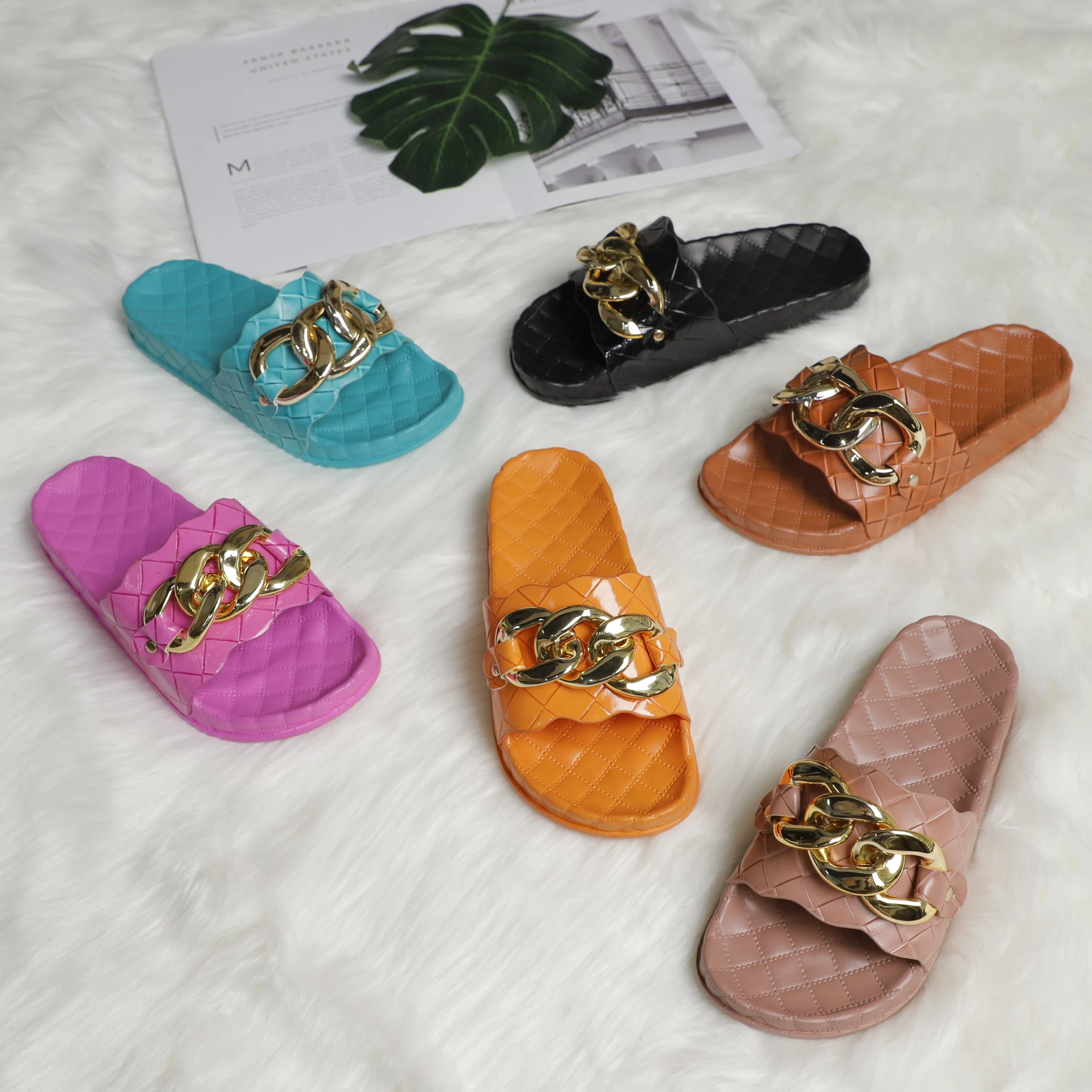 

Summer slides slippers new style ladies shoe upper buckles flat comfortable for women slides, Customized color