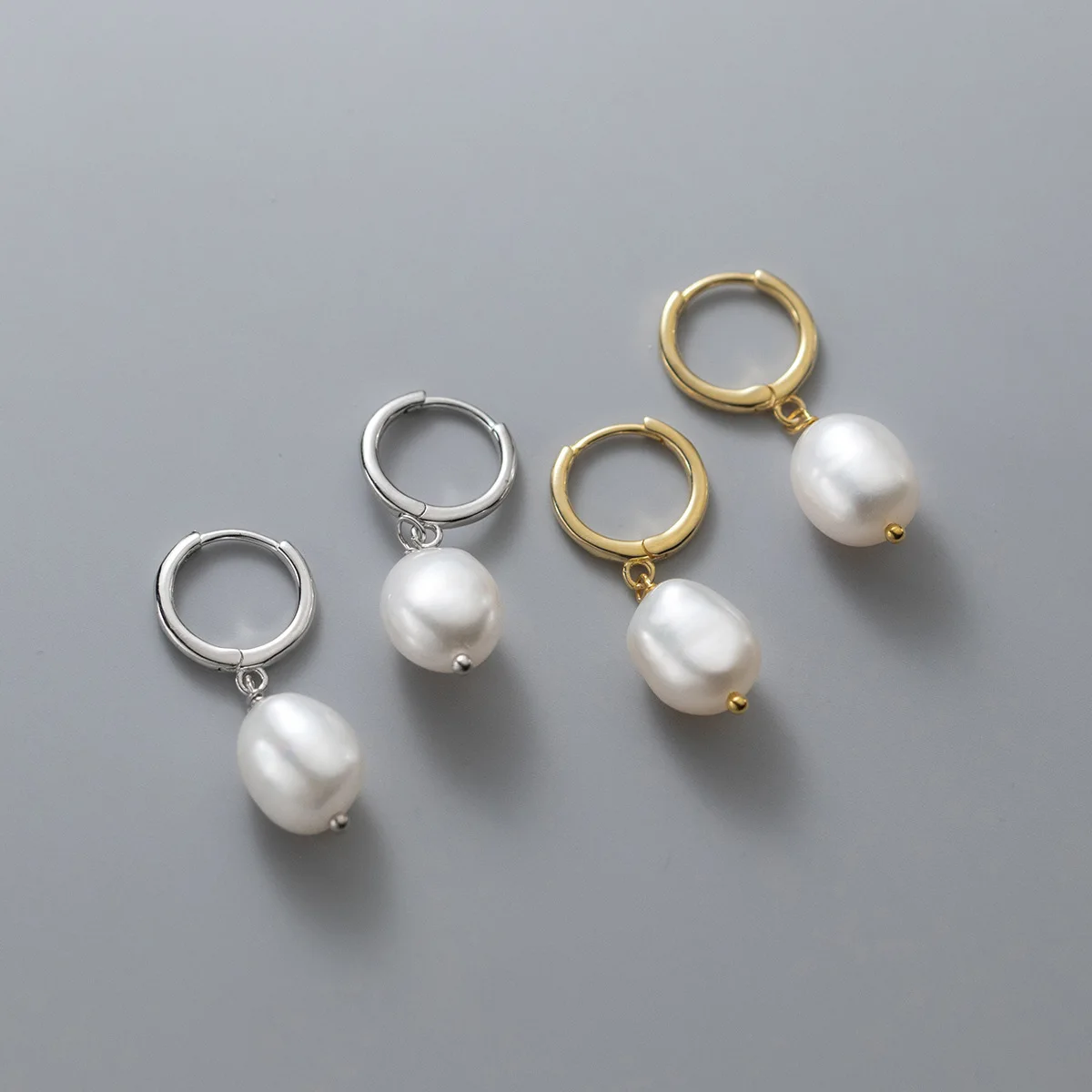 Fashion Jewelry 925 Sterling Silver Irregular Real Baroque Pearls Natural Fresh Water Pearl 18K Gold Plated Hoop Earrings Women