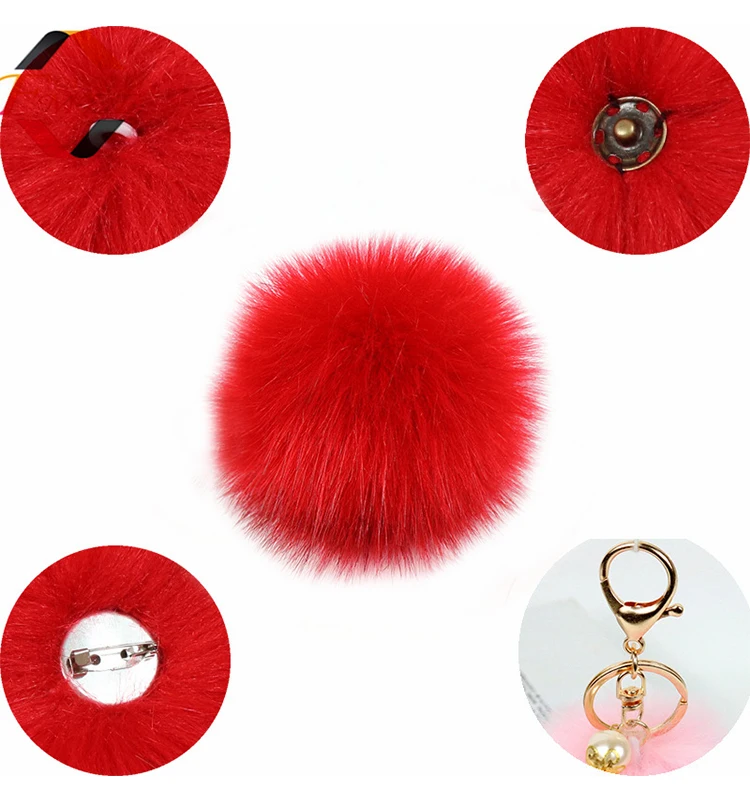 
Customized Fluffy fashion cute ball faux fox ball fake fur pompon faux fur pom with snap 