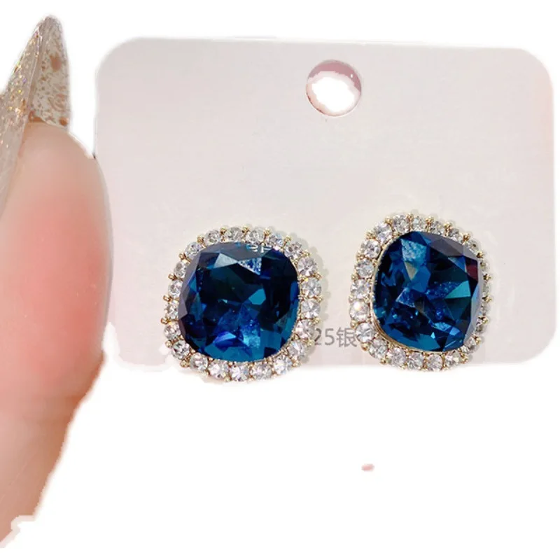 

AA00206 New wholesale zircon gemstone square cushion blue vintage ladies earrings birthday wedding party gift