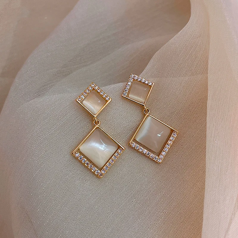 

fashion jewelry trendy opal drop square earrings