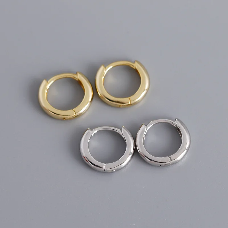 

S925 Sterling Silver Earrings Minimalist Huggie Hoop Earrings For Women 12mm Gold Tiny Round Earrings Wholesale(KST006), Same as the picture