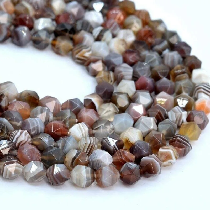 Wholesale Jewelry Crafts Making Natural Faceted Botswana Agate Diamond Cutting Gemstone Loose Beads