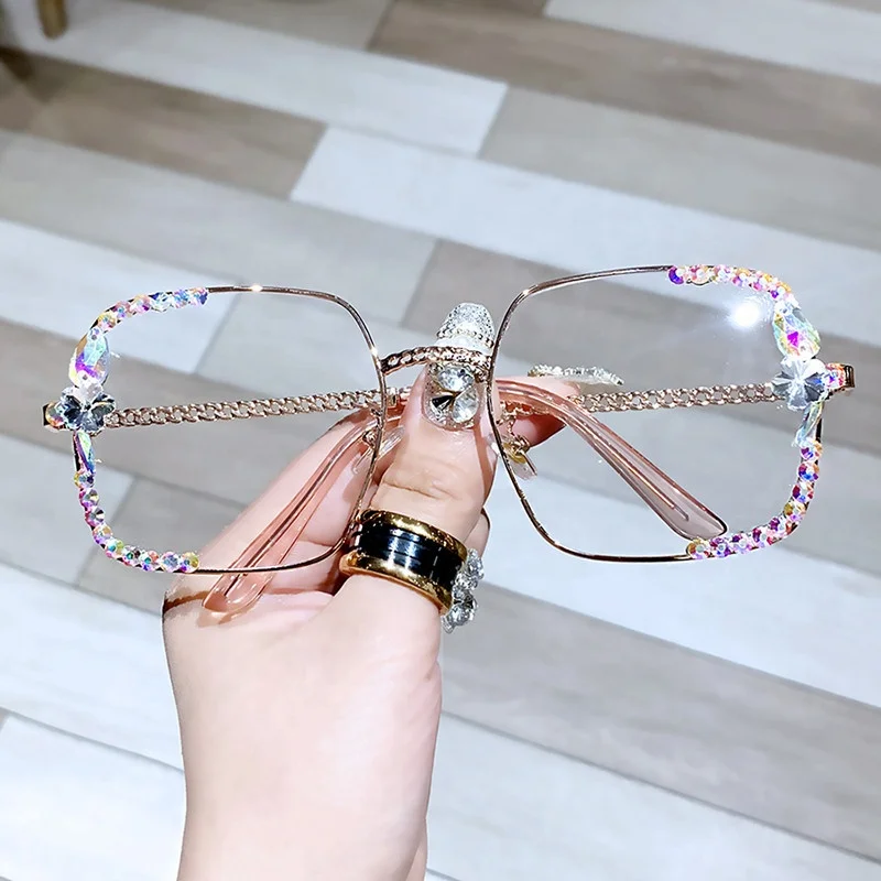 

Women Diamond Eye Glasses Ladies Female Rhinestone Women Anti-blue Glasses, 2colors
