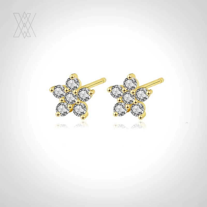 

VIANRLA Flower Shaped White Zircon Stud Earrings 925 Sterling Silver Minimalist Star Women Jewelry Gift Drop Shipping
