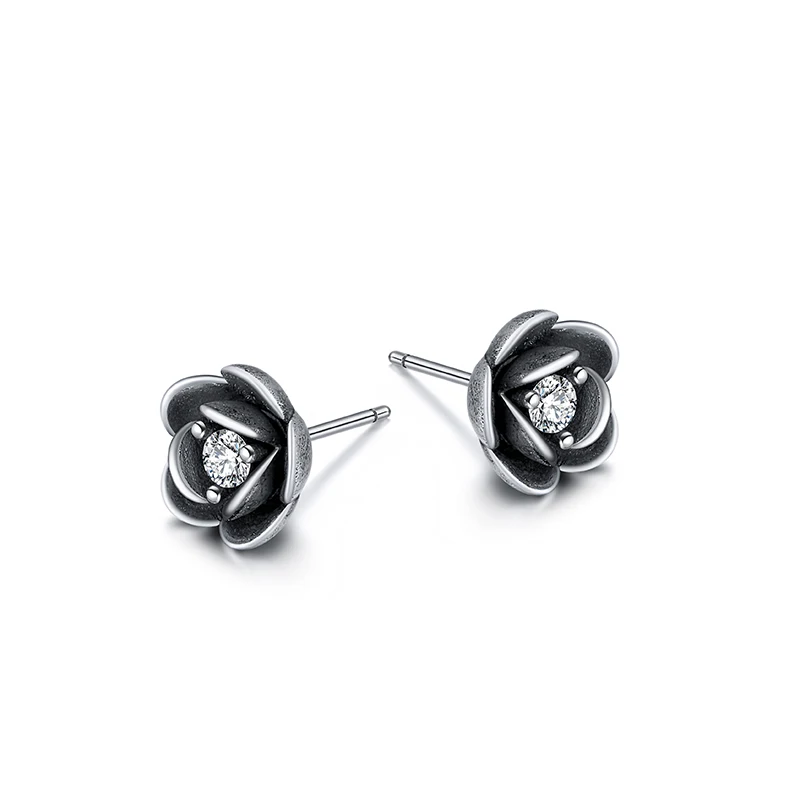 

RINNTIN SE328 Simple Unique Design Flower Ear Rings 925 Sterling Silver Stud Earrings Women