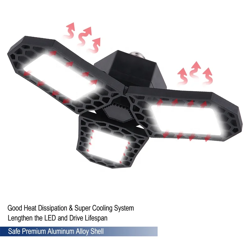 
Valed 60W ETL LED Garage Lights 6000 Lumens Adjustable Trilights Garage Ceiling Light Deformable LED Garage Light 