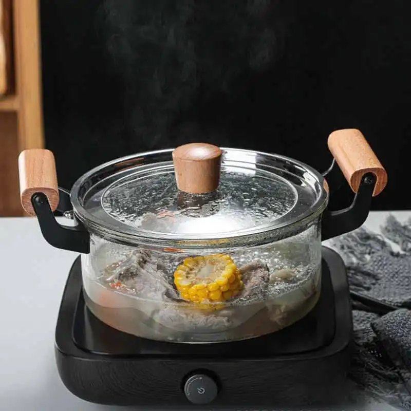 

Transparent Big capacity Factory Heat resistant high borosilicate glass cooking pot with lid