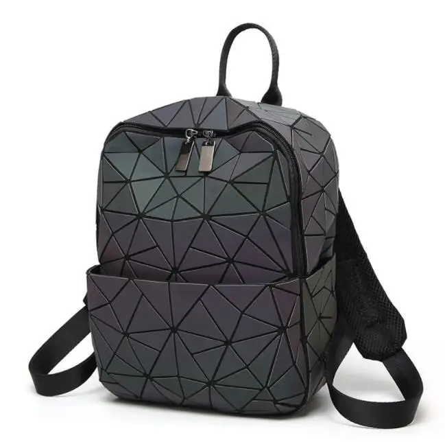 

Luminous Women Backpacks Fashion Girl Daily Backpack Female Geometry Package Sequins Folding bagpack Bags Litmus Mini School Bag