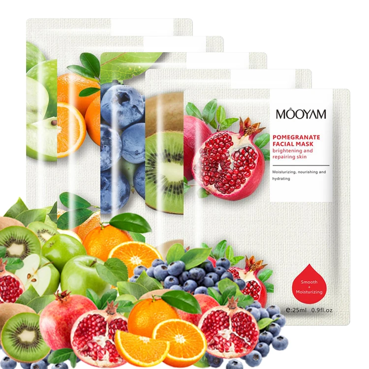 

MOOYAM Whitening Moisturizing Sheet Mask Fruit Beauty Facial Mask Skin Care beauty face mask With Blueberry Pomegranate, Transparent