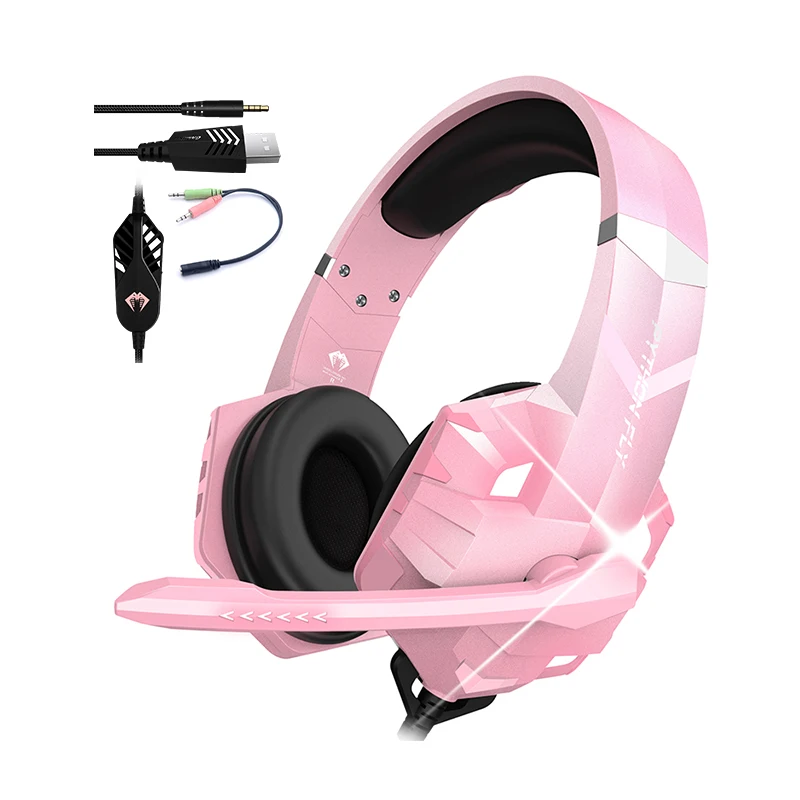 

Free Sample Noise Reduction Headphone PC Pink Gaming Headset Game Headsets With LED Lights Mic For Xbox PS5 Logitech