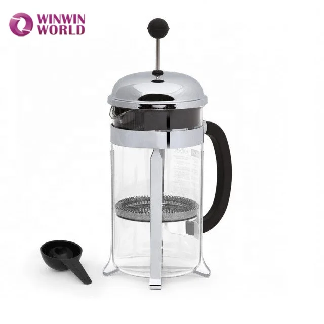 

350ml design stainless steel french press coffee glass maker, Sliver