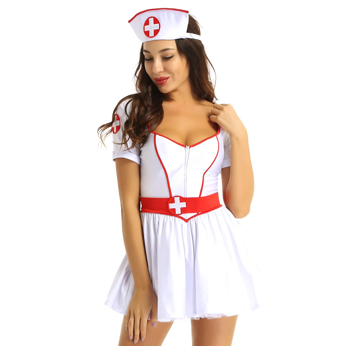 Women Naughty Nurse Costume Coplay Role Play Outfit Sweetheart Neckline ...