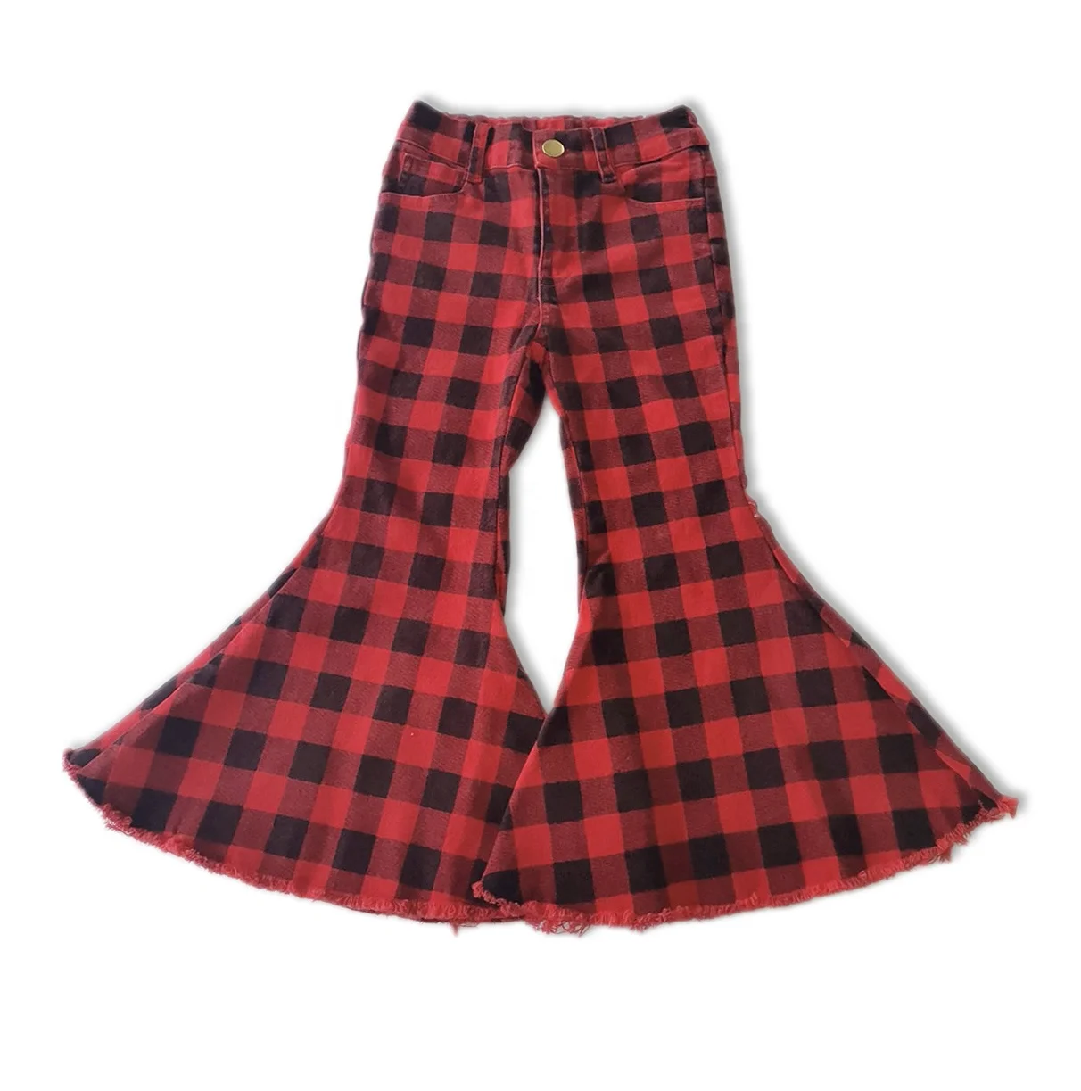 

Wholesale Check Elastic Pants Kids Buffalo Plaid Bells, Red plaid