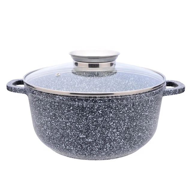 

2020 high quality popular sell granite stone coating cast aluminum casserole pot with glass lid
