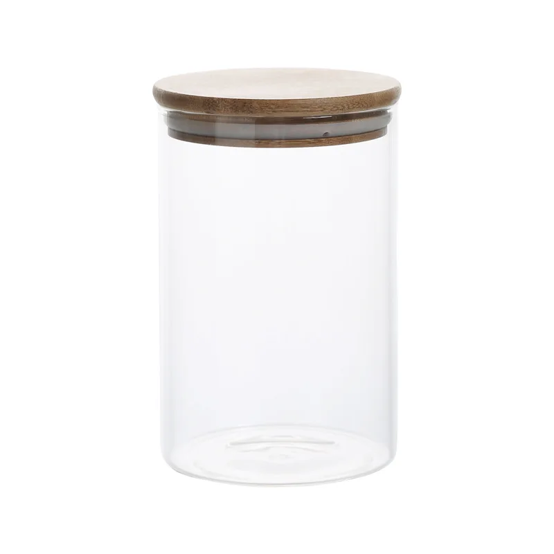 

Airtight round bamboo lid glass jar pasta glass container with wood lid, Transparent