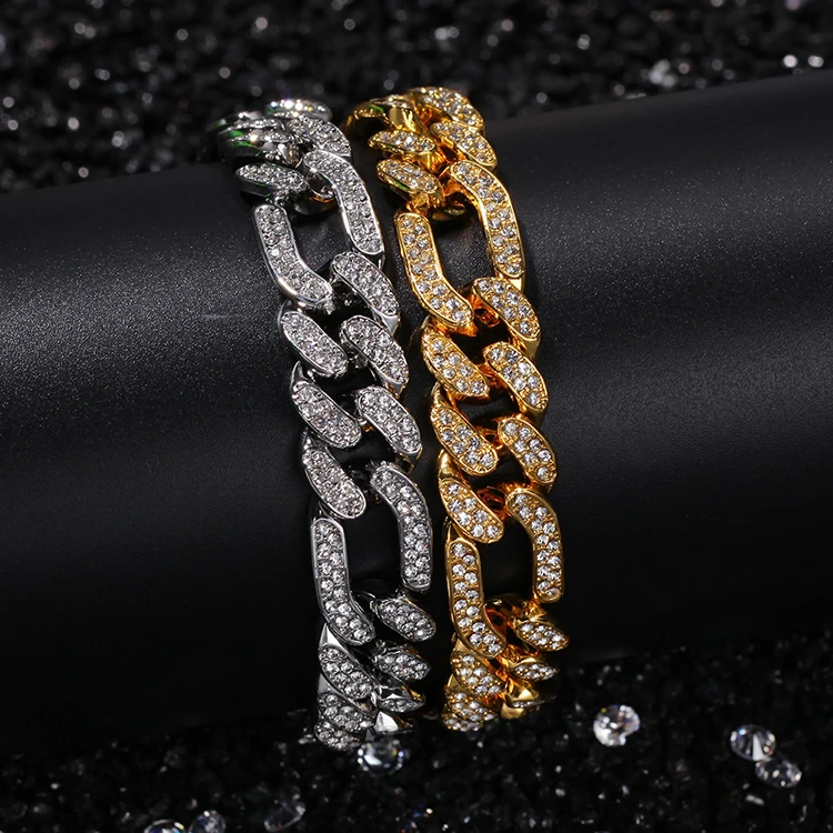 

Figaro chain hiphop iced out full cz cuban chain link bracelet