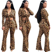 

Hot selling HA5259 women boutique outfits leopard top and pants 2 piece set