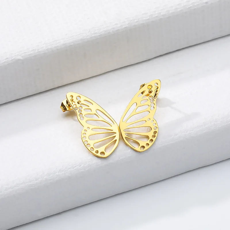 

New Design Butterfly Wing Earrings With Long Chain Women Gold Plated Stainless Steel Butterfly Stud Earrings