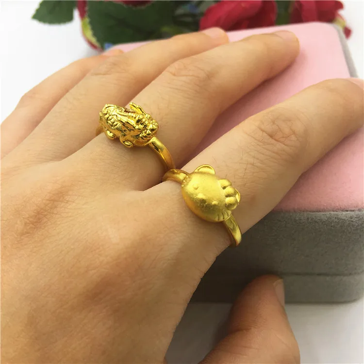 

Brass Plated Vietnamese Sand Gold Ring European Currency Korean Version Of Personality Hellokitty Hello Kitty Ring Ring Female