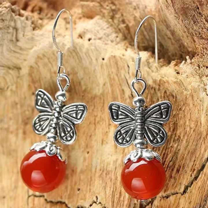

Trendy 925 Sterling Silver Butterfly Earrings Carnelian Charm Earrings for Women, Picture shows