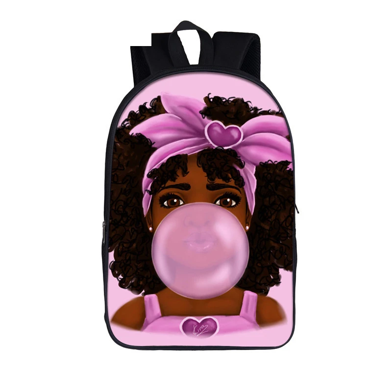 

Fashion Style One Piece Customized Afro Lady Girl Children Kids School Backpack for Teenager, As pictures or customized