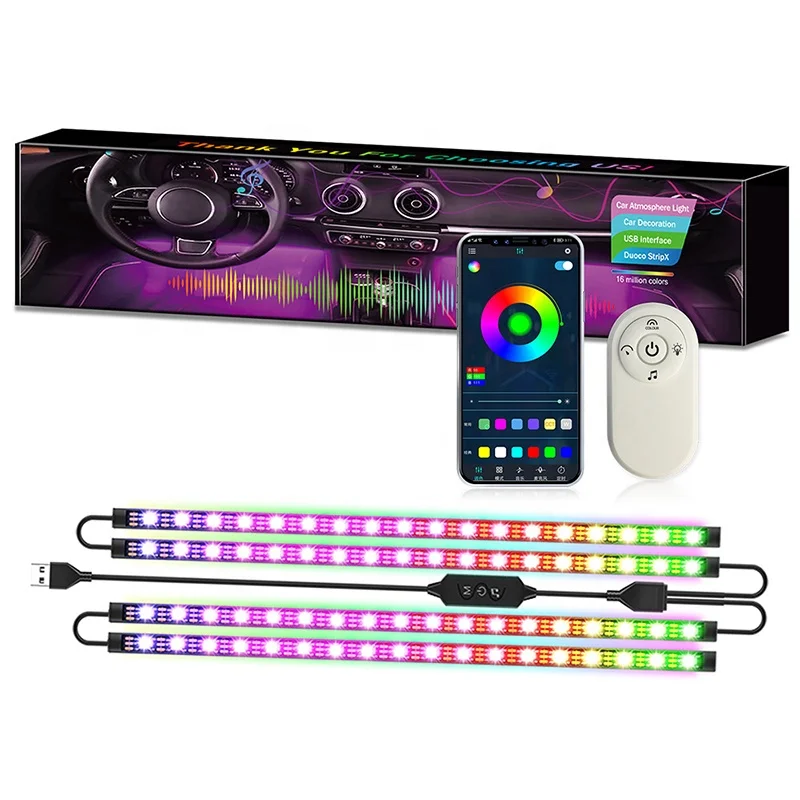 

Dreamcolor RGB Neon Auto Inside Atmosphere Decorative Lamp 76 Led APP 2.4G Wireless Remote Car Interior Ambient Foot Strip Light