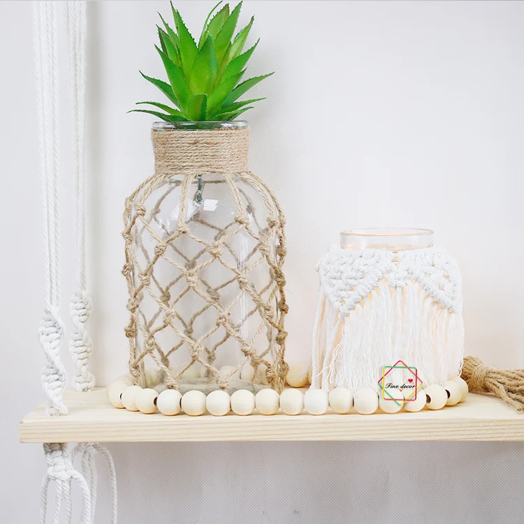 

Tabletop Decor Home Decorative Vase glass Decoration Handcraft Modern Christmas Space, Jute rope
