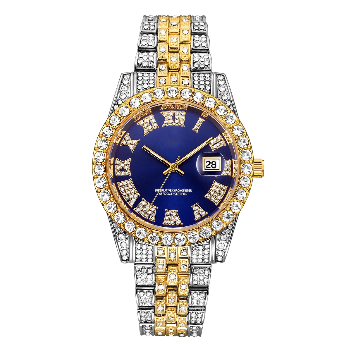 

Men's Brand Luxury Full Diamond Watch Alloy Band Date Watch Rhinestone Bling bling Brand Out Hip Hop Shinny Quartz Watches