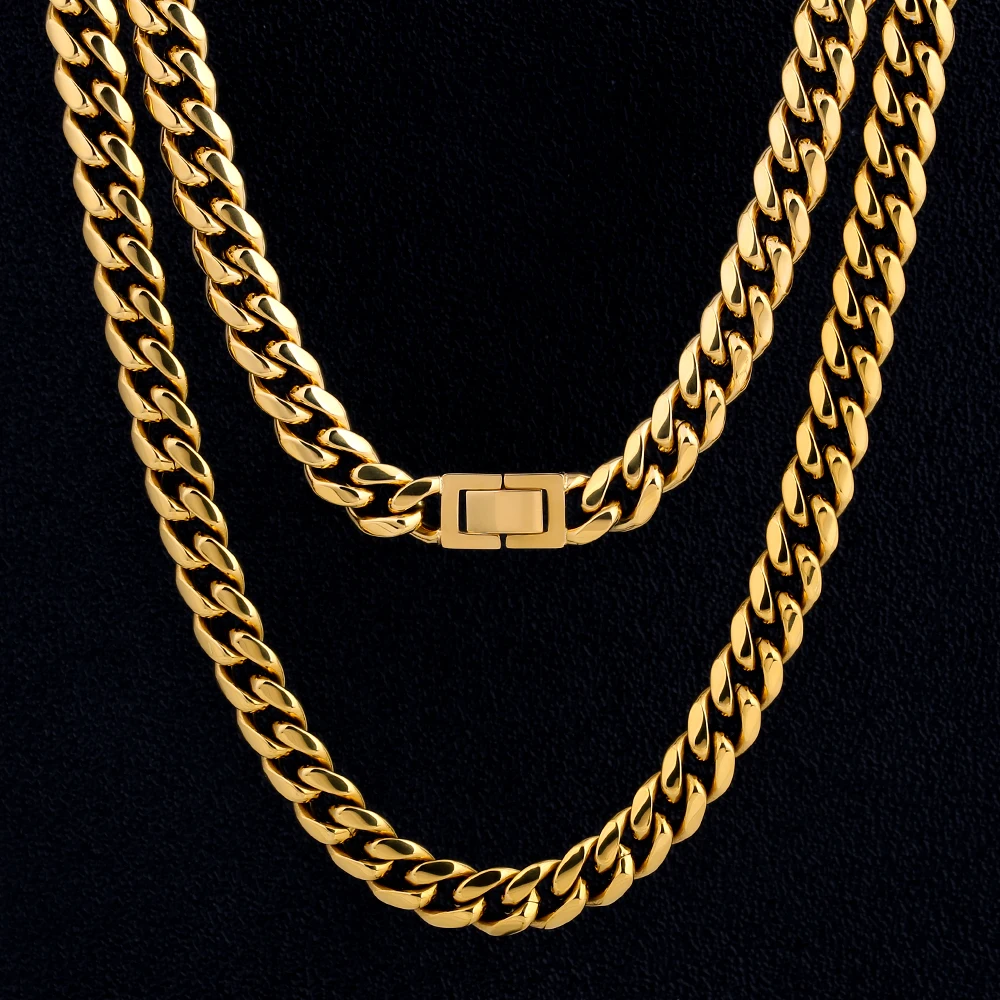 

KRKC Men Chain Cuban Link Jewlery Iced Out Stainless Steel Necklace Gold Plated Fashion Hip Hop Necklaces