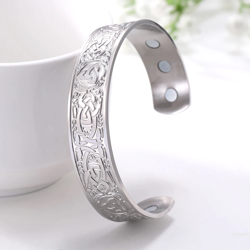 

Weight Loss Health Magnetic Cuff Bracelets Bangles Stainless Steel Viking Cuff Bracelet for Women and Men, Steel color