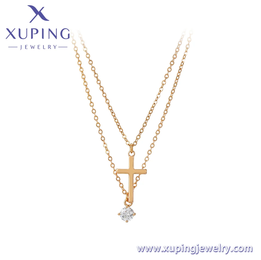 

44181 xuping fashionable double chains necklace, magnet 18k gold cross pendant necklace jewelry for women, White